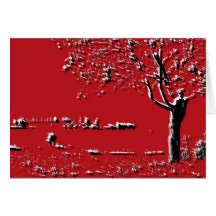 Abstract Landscape with Trees in Red Card