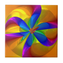 Abstract Metallic Flower Rainbow Colour Swirl Tile