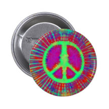 Abstract Psychedelic Tie-Dye Peace Sign Pinback Button