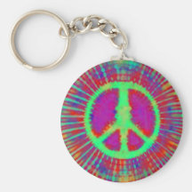 Abstract Psychedelic Tie-Dye Peace Sign Key Chain