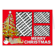 Add 3 Photos Merry Christmas Card Red