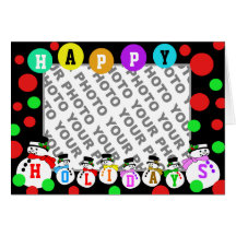 Add Photo Happy Holidays Card Snowman Colour