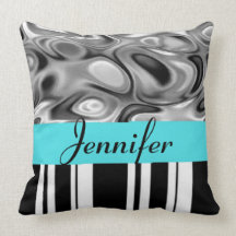 Add Your Name Blue and Stripes Decorative Pillow