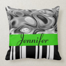 Add Your Name Green and Stripes Decorative Pillow