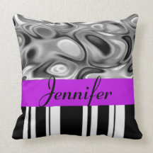 Add Your Name Purple and Stripes Decorative Pillow