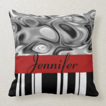 Add Your Name Red and Stripes Decorative Pillow