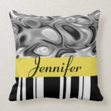 Add Your Name Yellow and Stripes Decorative Pillow