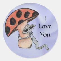 Adorable Alien Loves You Round Stickers
