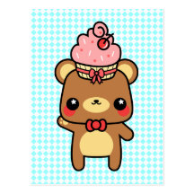 Adorable Cartoon Kawaii Bear Cupcake Postcard