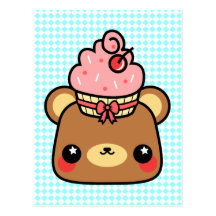 Adorable Cartoon Kawaii Bear Cupcake Postcard