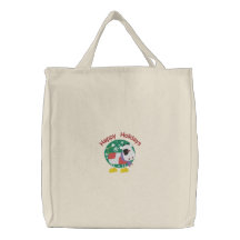 Adorable Christmas Cow Embroidered Tote Bag