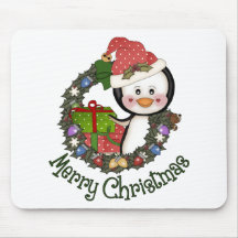 Adorable Christmas Holiday Penguin Wreaths Mousemat
