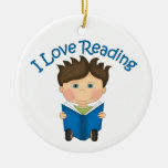Adorable I LOVE READING Little Boy Reading Tees Christmas Ornament