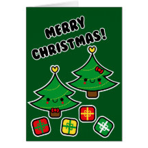 Adorable Kawaii Cartoon Christmas Tree Family Card