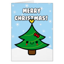 Adorable Kawaii Cartoon Christmas Tree Girl Card