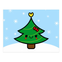 Adorable Kawaii Cartoon Christmas Tree Postcard
