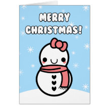 Adorable Kawaii Cartoon Snowman Christmas Card