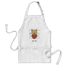 adorable little bumble bear holding a love heart apron