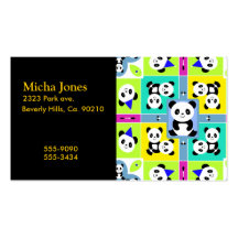 Adorable Panda Bears Bright Colours Business Card Template