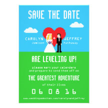 Adorably Nerdy 8-Bit Save the Date Personalized Invites