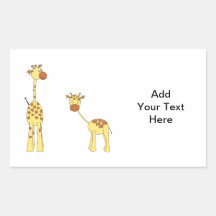 Adult and Baby Giraffe. Cartoon Rectangle Stickers