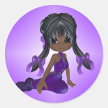 African American Girl in Purple Clothes Round Sticker