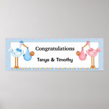 African American Twins Baby Shower Banner Print