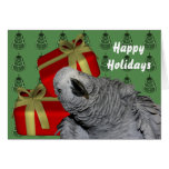 African Grey Parrot Christmas Holiday Card