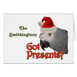 African Grey Parrot Santa Christmas Card