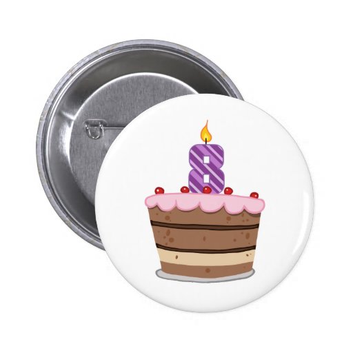 Age 8 on Birthday Cake Pinback Button