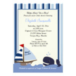 Ahoy Mate Blue Stripe Whale Baby Shower 5x7 Custom Announcement