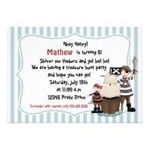 Ahoy Matey -Pirate birthday party invitation-b n w