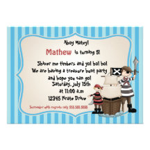 Ahoy Matey -Pirate birthday party invitation-blue