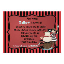 Ahoy Matey -Pirate birthday party invitation-red