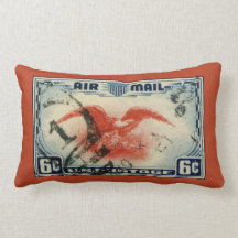 Air Mail Eagle Retro Postage Lumbar Throw Pillow