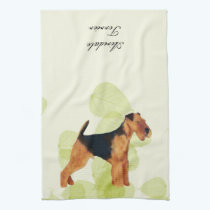 Airedale Terrier ~ Green Leaves Design kitchen towels