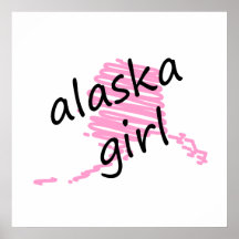 Alaska Girl with Scribbled Alaska Map Poster