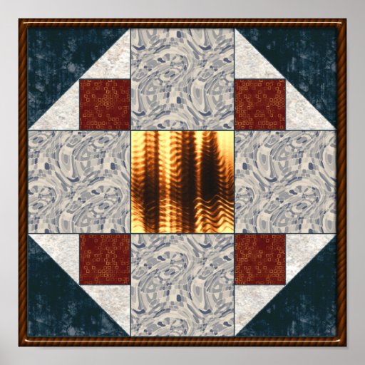 Album Block Patch in Green & Rust Poster