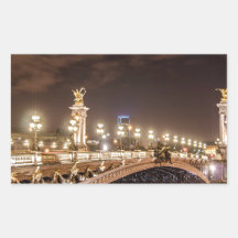 Alexander 3 bridge in Paris France at night Rectangular Stickers