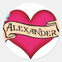 Alexander - Custom Heart Tattoo T-shirts & Gifts Round Sticker