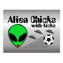 Alien Chicks with Kicks Postcard