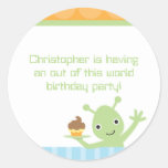 Alien with cupcake boy's birthday party stickers