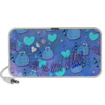 All ya need is love goofy cat artwork in blue. travel speaker
