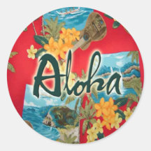 Aloha Red Round Sticker