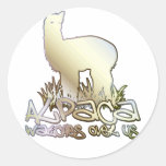 Alpaca watches over us round stickers