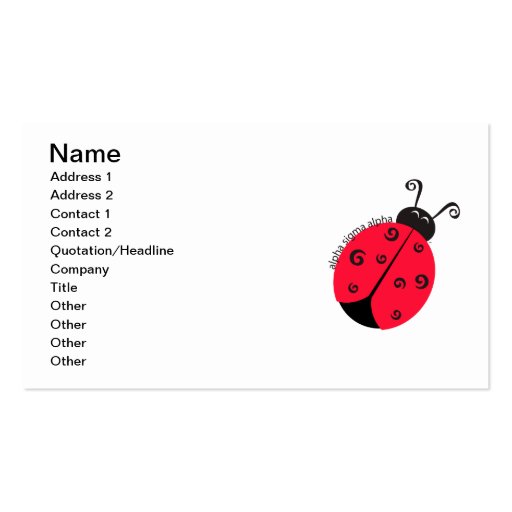Alpha Sigma Alpha Ladybug Business Card Template