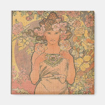 Alphonse Mucha Art Deco Fridge Magnets
