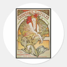 ALPHONSE MUCHA CHANSONS D`AJEULES ROUND STICKER