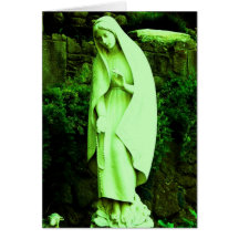 Altered Green Virgin Mary Garden Statue Greeting Cards