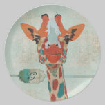 Amber Peeking Giraffe Monogram  Plate plates